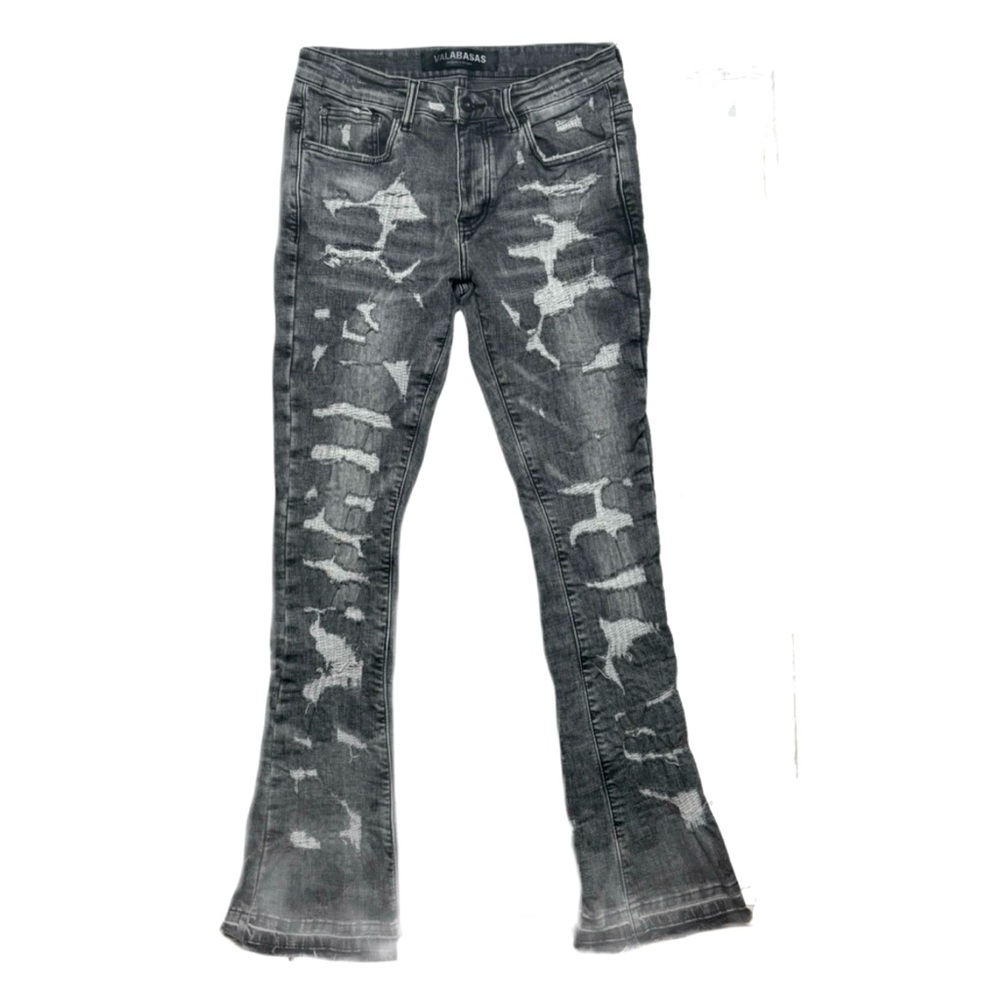 Valabasas Stacked Distressed Flare Jeans